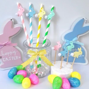 Easter Bunny Straws, Easter Table Decor, Rabbit straws, Bunny cupcake/food picks - Picture 1 of 2