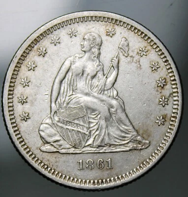 1861 Seated Liberty Quarter - AU Details !! - Image 1 of 2