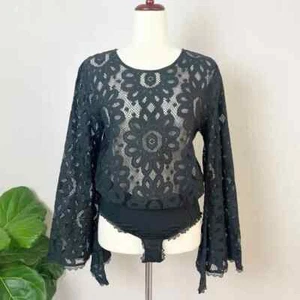 Body boho manga campana encaje negro mejor con encaje tiempo talla XS de Free People para mujer - Imagen 1 de 13