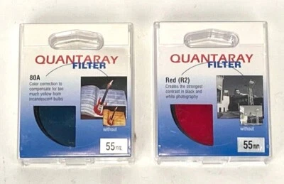 2 Quantaray 55mm Glass Lens Filters - Red (R2) & 80A - w/ Cases - Japan - Image 1 of 2