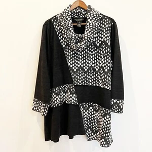 Ali Miles Sweater Womens 1X Black White Dots Cowl Neck Lagenlook Textured Top - Picture 1 of 11