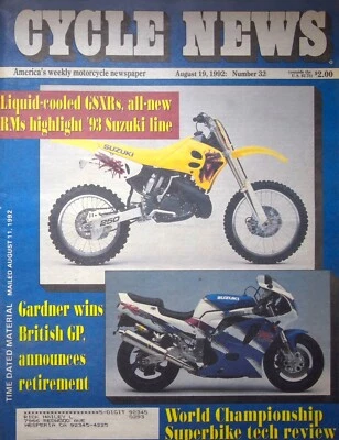 GARDNER WIN BRITISH GP. ANNOUNCES RETIREMENT - CYCLE NEWS MAGAZINE, AUGUST 1992 Foto 1 de 4