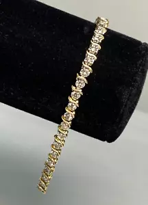 14K Yellow Gold 2.00ct Brilliant Round Cut Diamond S Link Tennis Bracelet 7.25" - Picture 1 of 8