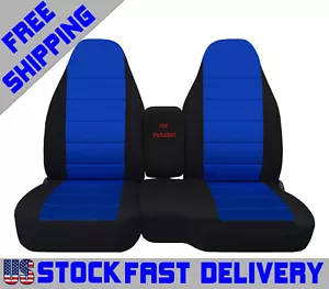 Truck seat covers cotton blk-blue center fits 98-03 Ford Ranger 60/40 highback - Foto 1 di 9