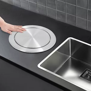 430 Stainless Steel Trash Can Lid Countertop Trash Chute Flap Cover Built-in - Picture 1 of 19