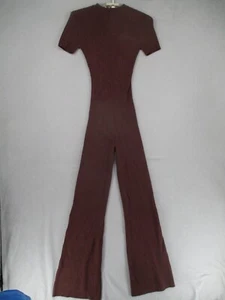 Meshki Jumpsuit Womens Small Brown NWT Knit Ribbed Short Sleeve Wide Zip - Picture 1 of 18