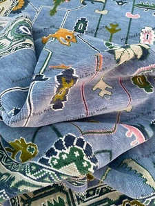 Sky Blue Hand Knotted High Quality Wool Handmade Vintage Oushak Rug & Carpet - Picture 1 of 5