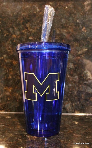 Univ Michigan Wolverines Insulated Travel Tumbler NCAA College 16oz Cup W Straw Cover