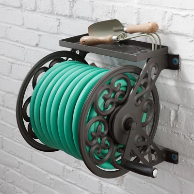 125ft Decorative Garden Hose Reel Holder Cast Aluminum Wall Mount Vintage Style - Image 1 of 4