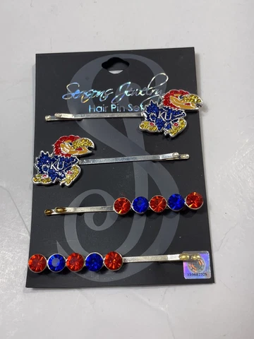 Seasons Kansas Jayhawks KU Set Of 4 Hairpins Bobby Pins Basketball Jewelry Bling Cover
