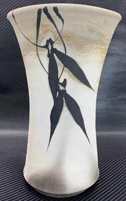 VTG Artisan Potter Vase Hand Made & Signed Art Pottery Beige Black Blue 10”H. - Image 1 of 4