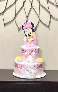 2 Tier Minnie Mouse Diaper Cake Baby Shower Girl - Picture 1 of 2