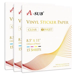 Papel adhesivo vinilo transparente A-SUB impermeable para impresora de inyección de tinta 60 hojas 8,5x11 - Imagen 1 de 10