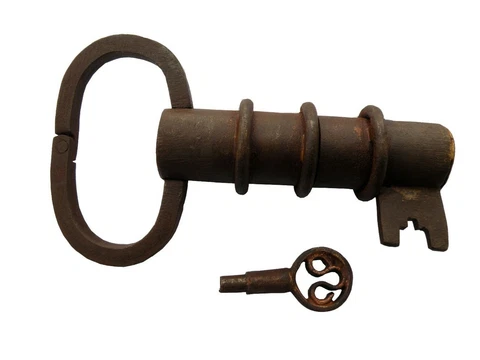 Vintage Puzzle Key Shape Padlock Iron 1 Key Lock Small 6"x3" Cover