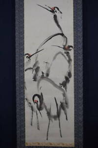 Japanese PAINTING HANGING SCROLL Japan CRANE Rare PICTURE 307q