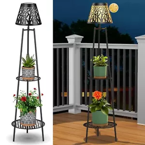 2 Pack Outdoor Solar Lights With Plant Stands 45.5" Metal Solar Floor Lamps Wate - Picture 1 of 9