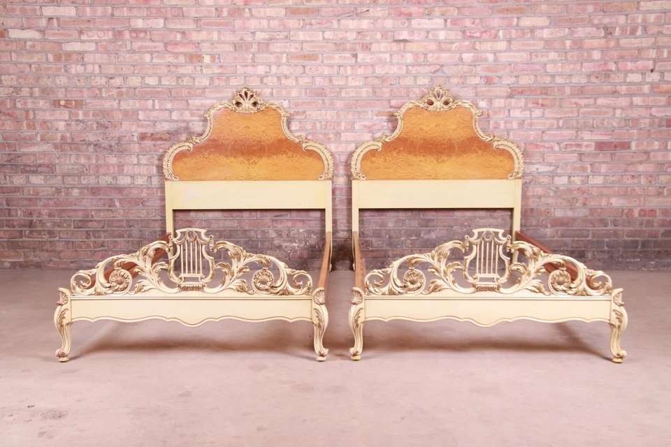 Romweber французский рококо Людовик XV ворс дерева и посылки расписанные кровати-близнецы, пара - Изображение 1 из 4