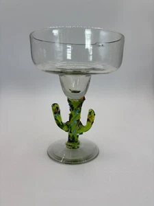 Mundgeblasener Saguaro Kaktus mit Stiel grün mexikanisches Margarita Glas - Bild 1 von 5