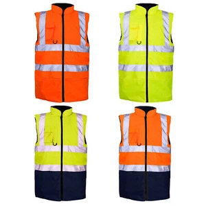 HI VIS REVERSIBLE BODY WARMER VISIBILITY FLEECE WATERPROOF GILET WAISTCOAT - Picture 1 of 6
