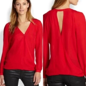 Parker Red Open Back 100% Silk Wrap Front Blouse Top Size L - Picture 1 of 6