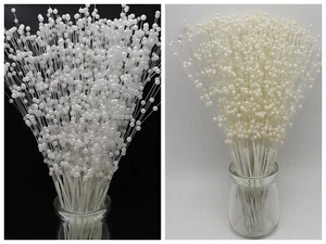 100 Bunch White Ivory Pearl Flower Stem Beads Garland Sprays Bridal Bouquet - Picture 1 of 10