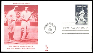 1983 Babe Ruth FDC Lou Gehrig and Babe Ruth HM Shue Cachet - Picture 1 of 2