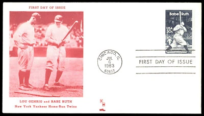1983 Babe Ruth FDC Lou Gehrig and Babe Ruth HM Shue Cachet - Image 1 of 2
