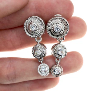 JUDITH RIPKA Sterling Silver CZ DANGLE EARRINGS Three CZ Circles Omega Back 1.5" - Picture 1 of 4