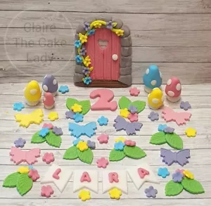 Handmade 100% edible Fairy door garden cake topper set - personalised - Picture 1 of 3