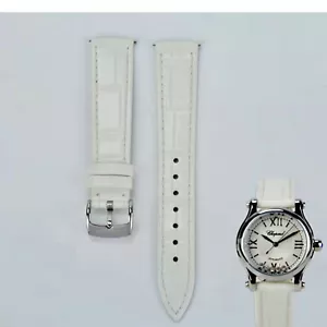 15 18mm Replacement Watch Leather Band for Chopard White Silver Pin Buckle Pink - Picture 1 of 18