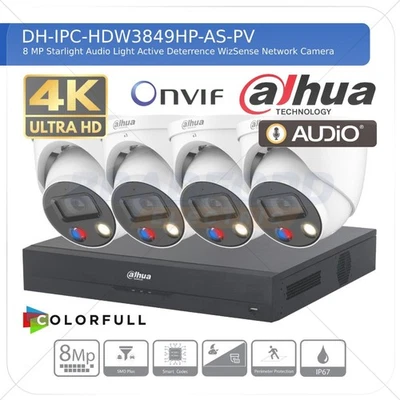 DAHUA 4K IP CCTV SECURITY 8MP COLORVU HD CAMERA AUDIO SYSTEM NIGHTVISION OUTDOOR - Image 1 of 4
