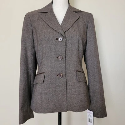NUEVO CON ETIQUETAS Jones NY 6 Career Blazer Chaqueta Cuello Muescas Forrado Marrón A Cuadros  Foto 1 de 4