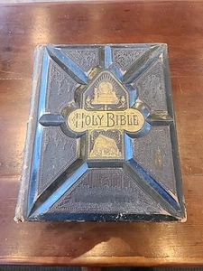 Holy Bible P.W. Ziegler ca 1882  Tooled Full Leather Old New Testaments - Picture 1 of 14