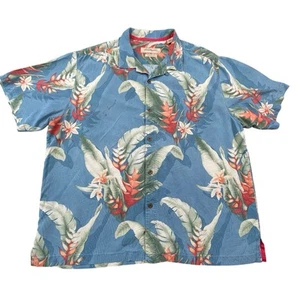 Tommy Bahama Mens Shirt XL Blue Silk Hawaiian Floral Orchid Tropical Palm Leaves - Picture 1 of 23