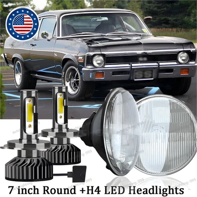 DOT Approved 7" inch Round Led Headlight High-Low Beam For Chevy II/Nova 1969-79 - Image 1 of 4