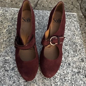 Sofft Eurosoft Fiorenza Mary Jane Burgundy SuedeLeather Pump Heels - Size 7.5 - Picture 1 of 7