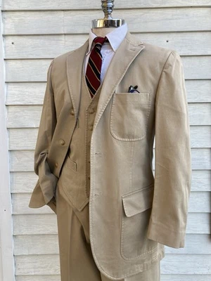 Polo Ralph Lauren Tan Khaki Twill Cotton 3 Piece Suit Size S - Image 1 of 4