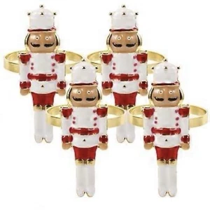 Juego de 6 Anillos Servilleteros Cascanueces Blanco y Rojo Brillo Borde Dorado Navidad - Imagen 1 de 11