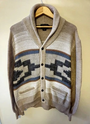 Pendleton Cotton Aztec Print Shawl Collar Button Up Sweater Beige Men’s L Cardi - Image 1 of 4