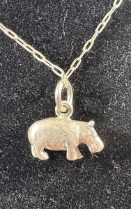 3D Hippopotamus Animal Charm & 18” Necklace 925 Sterling Silver Italy Vintage - Picture 1 of 7