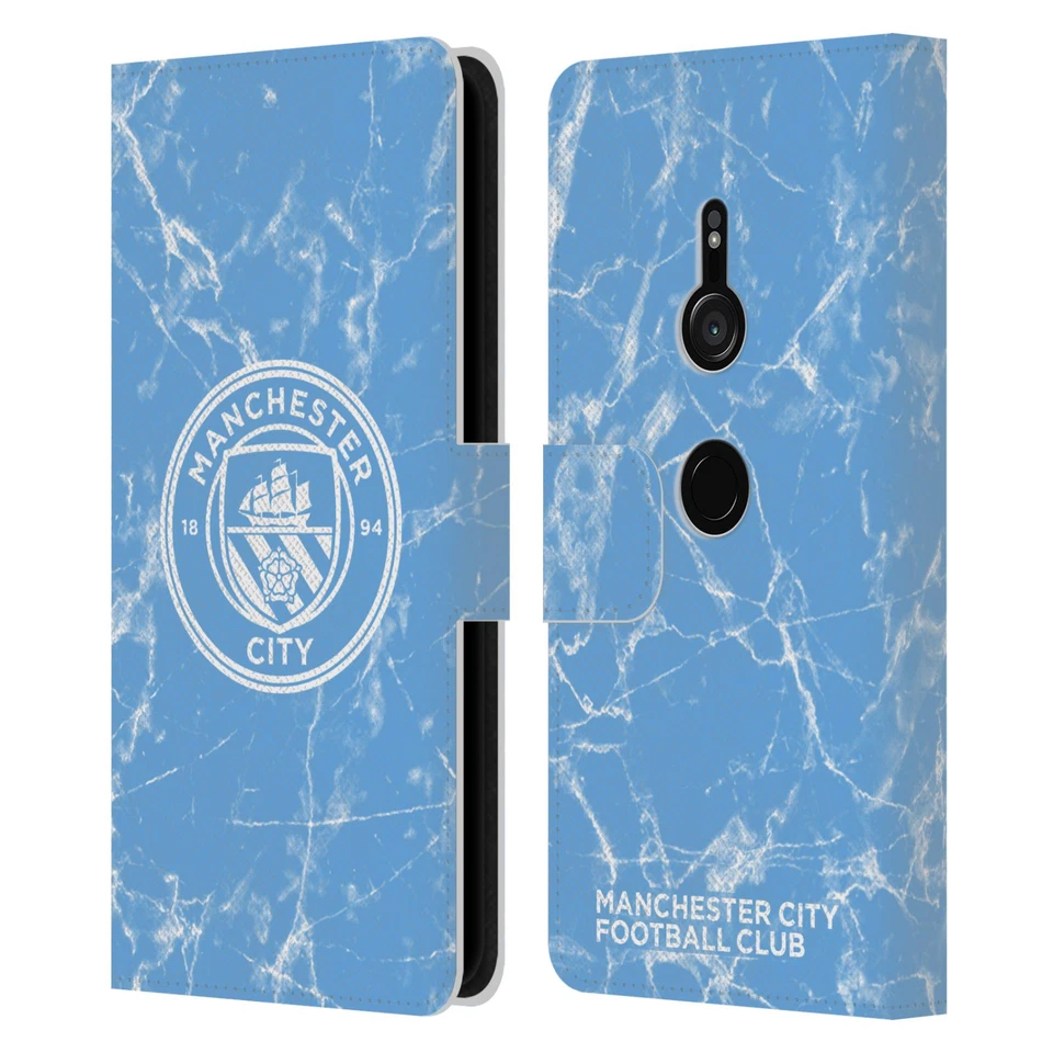 MANCHESTER CITY MAN CITY FC MARBLE BADGE LEATHER BOOK CASE FOR SONY PHONES 1 - Image 1 of 4