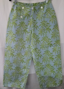 White Rice Womens 100% Cotton Palm Tree Pattern Barrel Jeans Size Medium - Picture 1 of 3