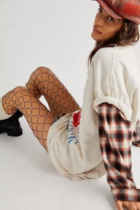 $48 Free People Kathryn Eisman High Heel Jungle Starstruck Fishnet Tights F688 - Picture 1 of 7
