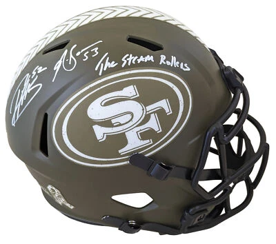 Casco Patrick Willis & Navorro Bowman Firmado STS Tamaño Completo Velocidad Rep BAS Blanco Foto 1 de 3