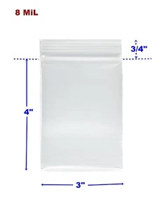100 Heavy Duty Resealable Zipper Zip Top Lock 3"x4" Plastic PCGS FDA Bags 8 MIL - Picture 1 of 8