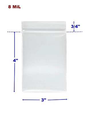 100 Heavy Duty Resealable Zipper Zip Top Lock 3"x4" Plastic PCGS FDA Bags 8 MIL - Image 1 of 4