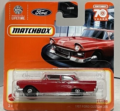 1957 Ford Custom 300 Red 1:64 Scale 70 Years Card SUPERFAST Lesney Matchbox Gift - Image 1 of 4