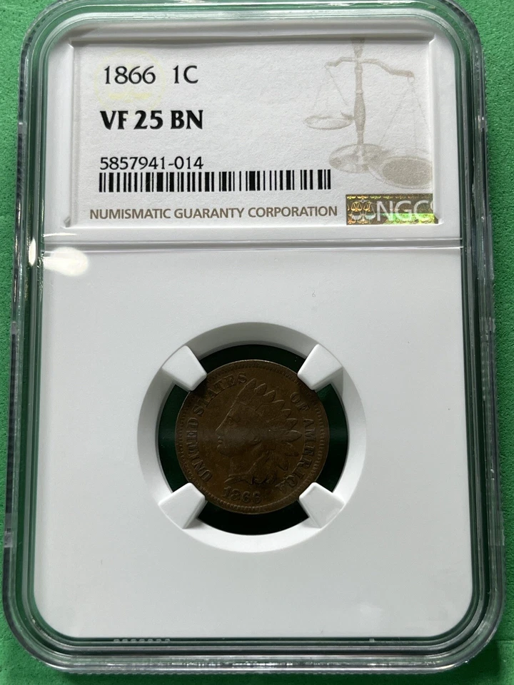 1866 Indian Head Cent 1C NGC VF25 BN - Image 1 of 2