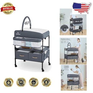 Portable Height Adjustable Baby Changing Table with 2 Storage Baskets - Grey - Picture 1 of 8