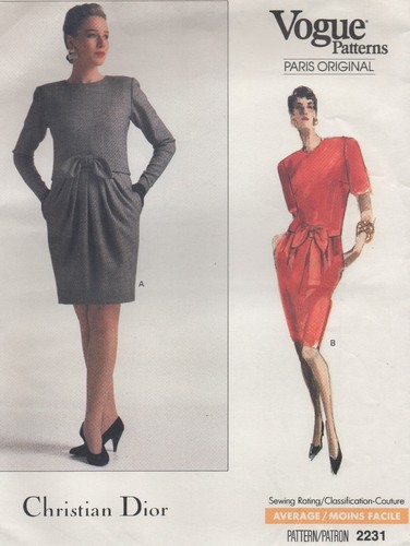 Abito Vogue modello cucito 2231 di Christian Dior fiocco vita taglia 18 e 20 vintage